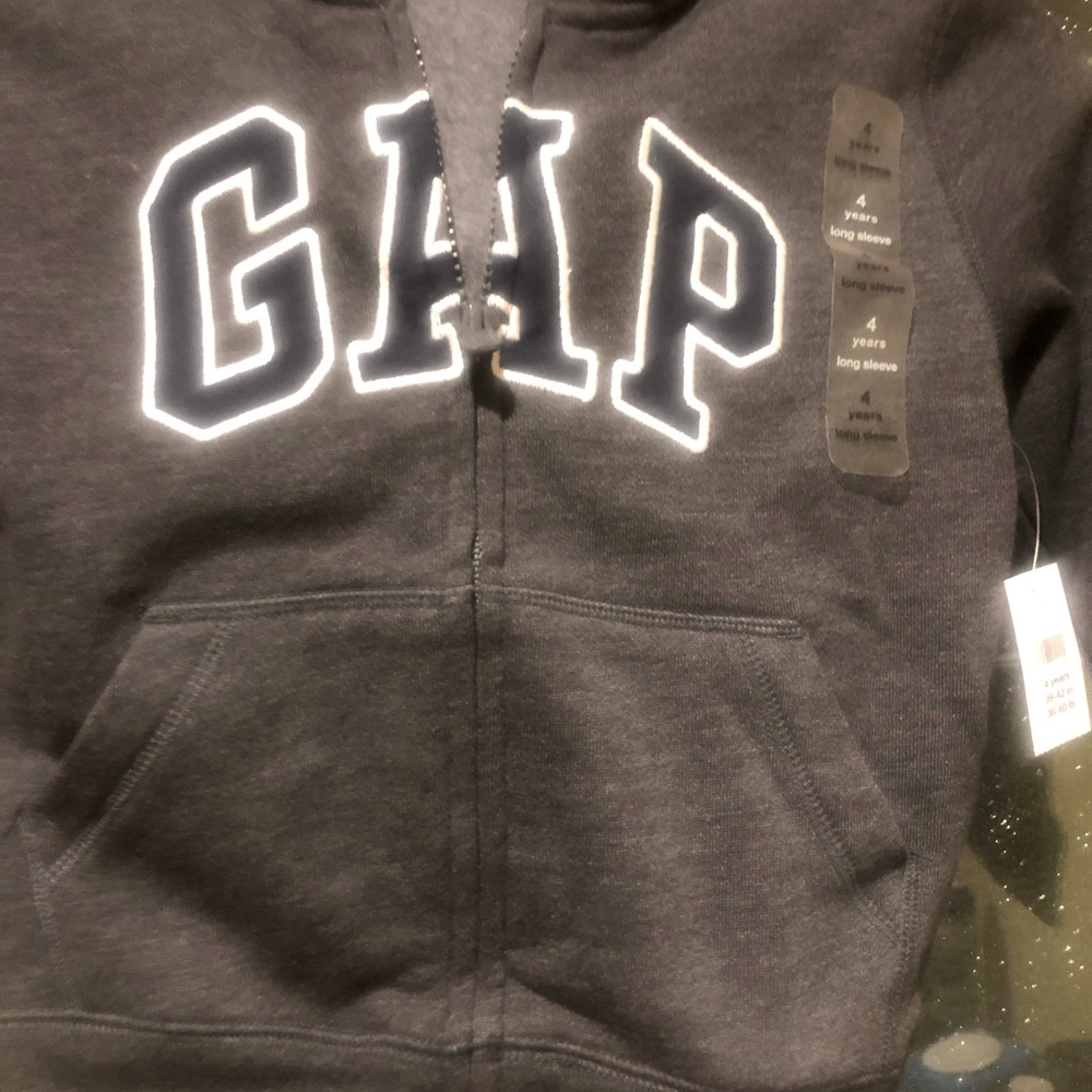 Baby GAP Kids gray and blue varsity embroidered zip up hoodie 4 years